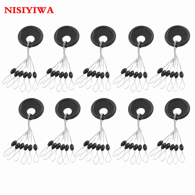 10 Pcs 6 in 1 Fishing Stopper Bobber Black Rubber Oval Stopper